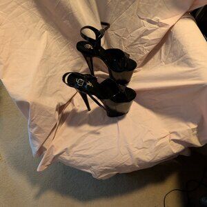 Pleaser Flamingo Black Patent Leather Ankle Strap Heels